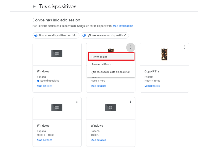 cerrar sesion moviles google