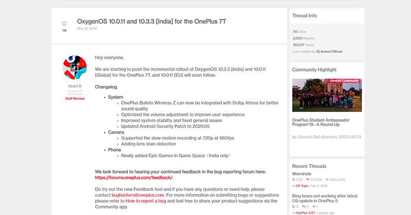 foro actualización oneplus