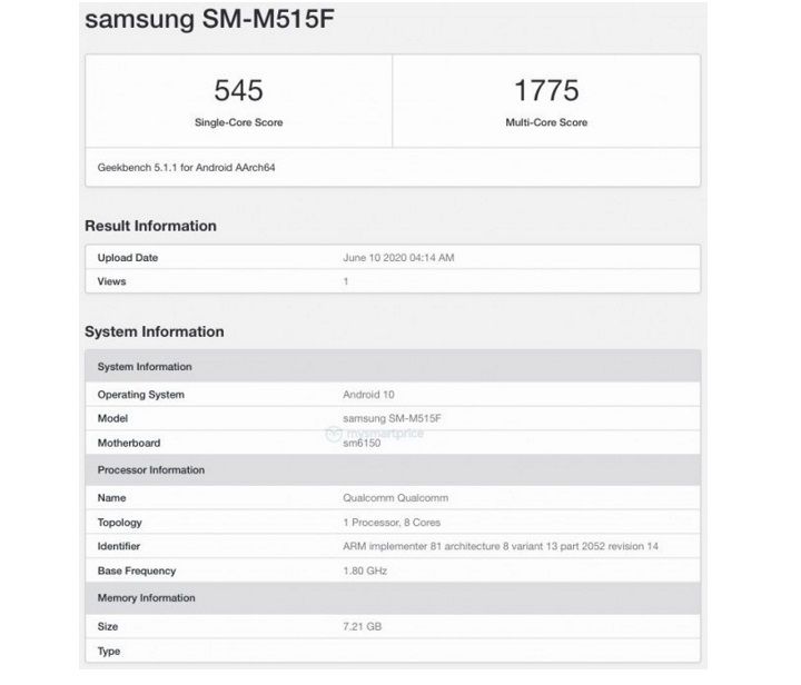 galaxy m51 geekbench