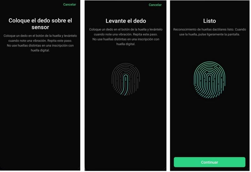 huella registro en oppo