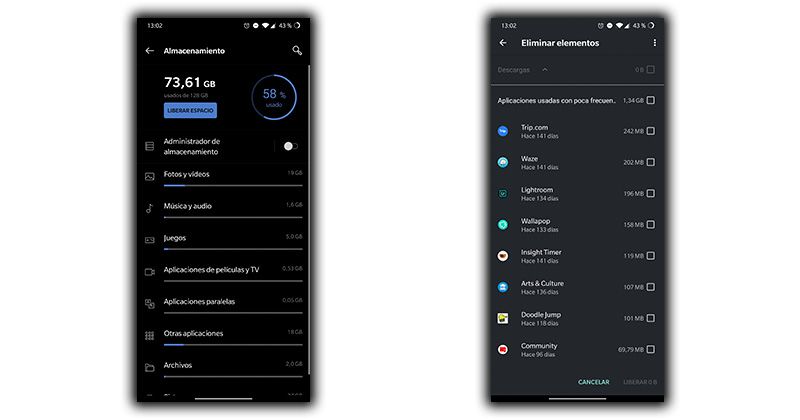 liberar espacio almacenamiento android