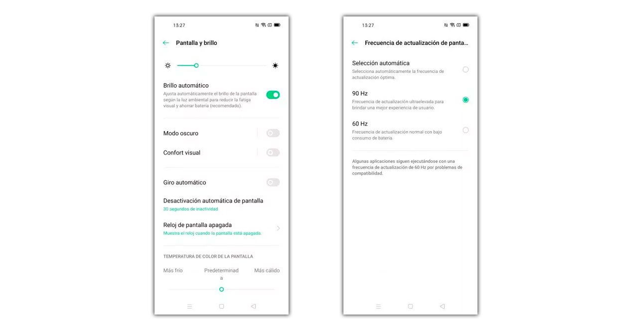 opciones pantalla oppo find x2 neo