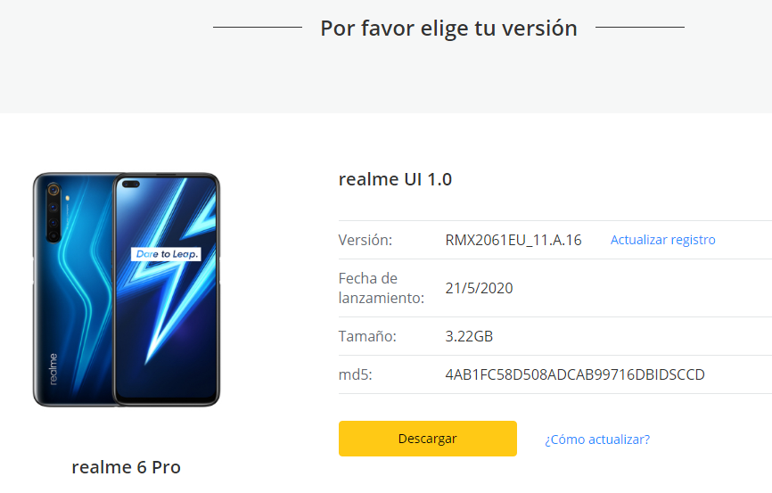 realme actualización manual