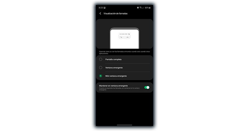 visualización de llamadas samsung ventanas