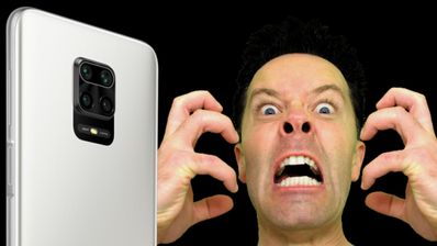 xiaomi redmi note 9s y hombre enfadado