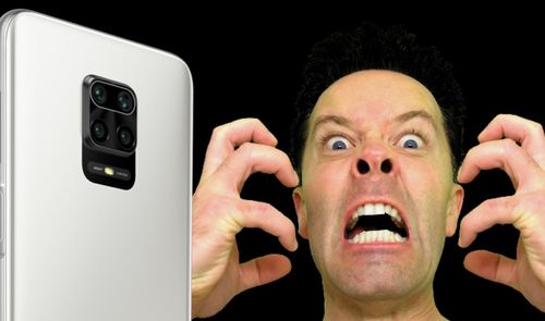 xiaomi redmi note 9s y hombre enfadado