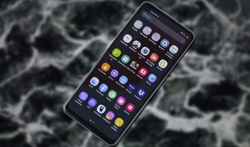 Teléfono Samsung Galaxy A21s con fondo