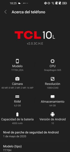 Datos smartphone TCL 10L