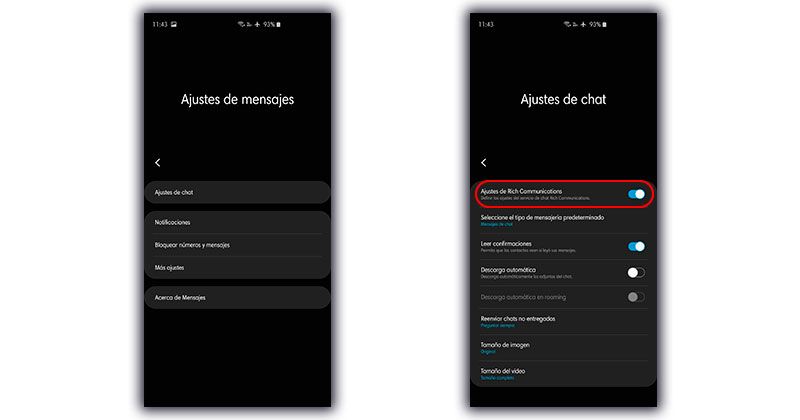 ajustes chat samsung