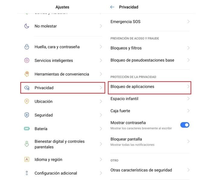 bloqueo de apps en realme