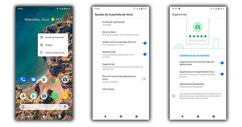 configurar sugerencias apps android 11