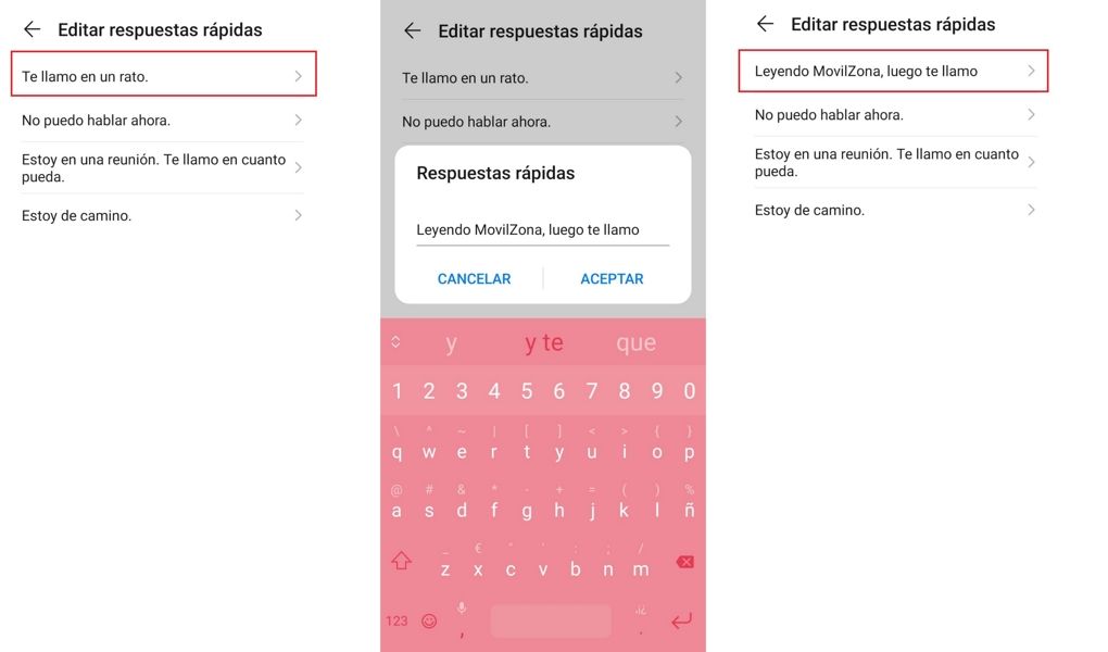 editar respuestas rápidas en Huawei