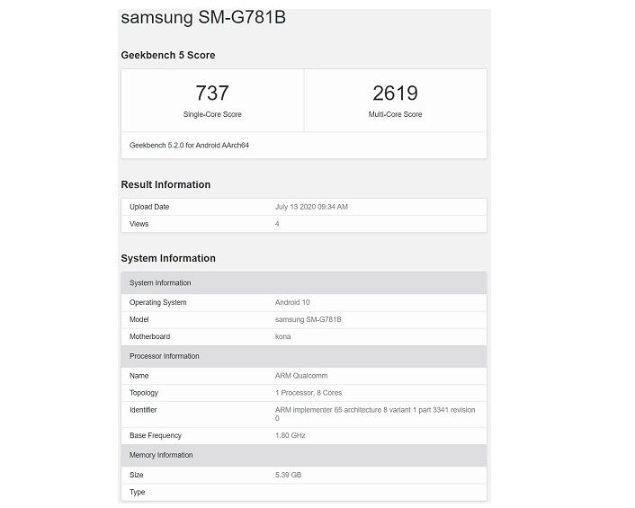 galaxy s20 lite geekbench