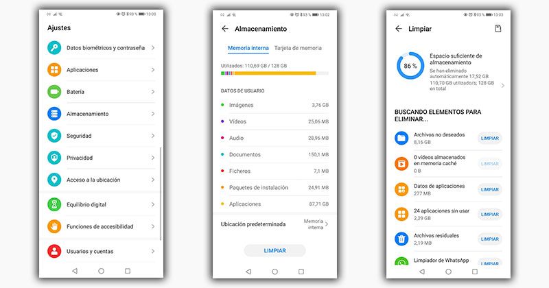 limpiar limpiador almacenamiento huawei