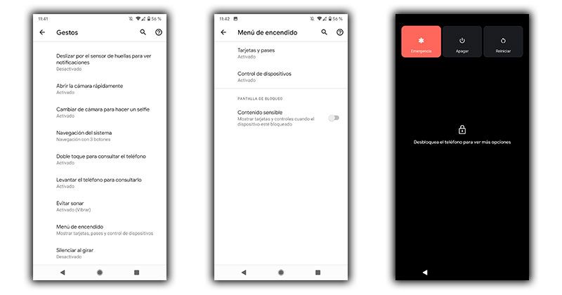menú encendido apagado android 11