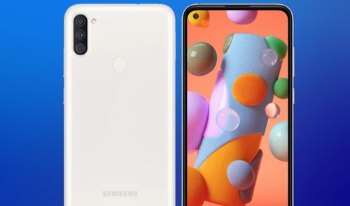 samsung galaxy a11 y fondo azul