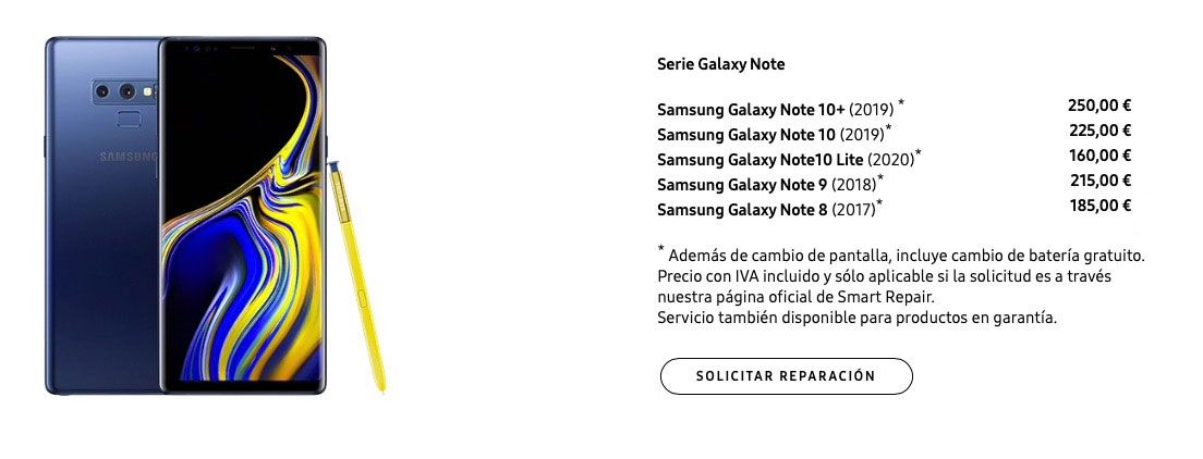 Precios Reparación Samsung
