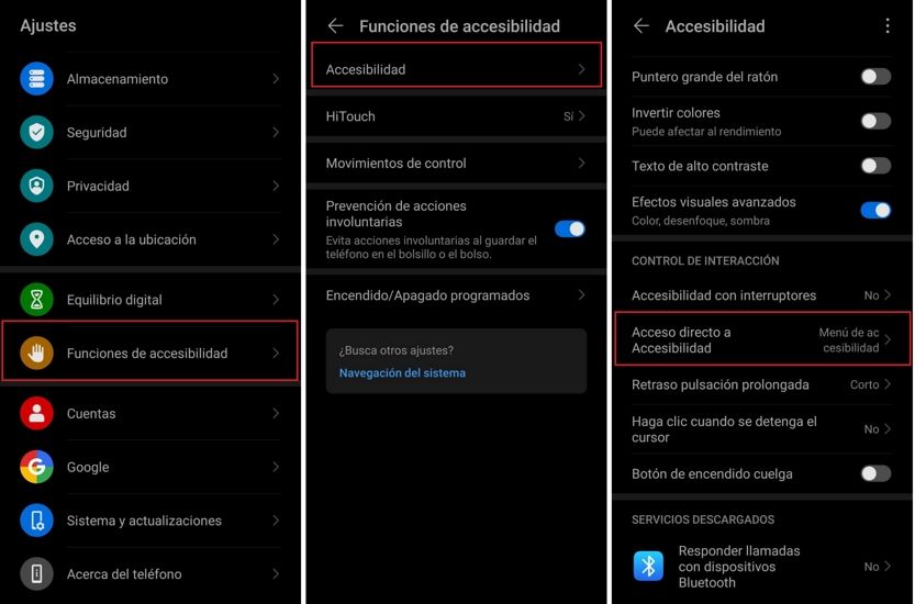 accesibilidad rápida en Huawei