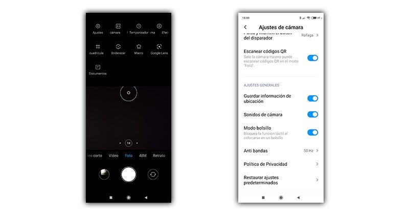 ajustes cámara xiaomi sonido