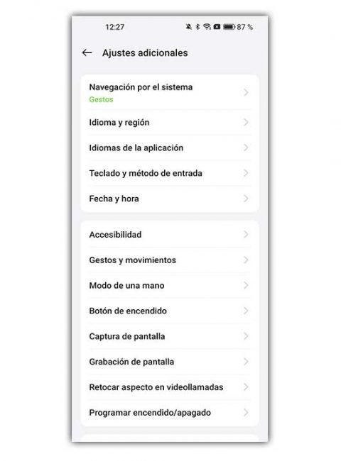 ajustes red OPPO