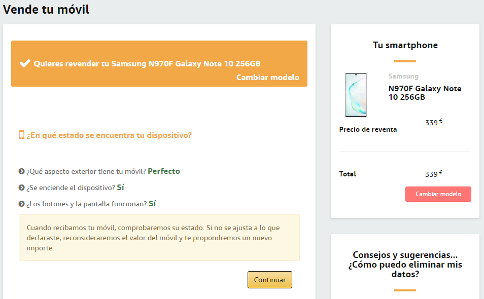 note 10 vendido en amazon
