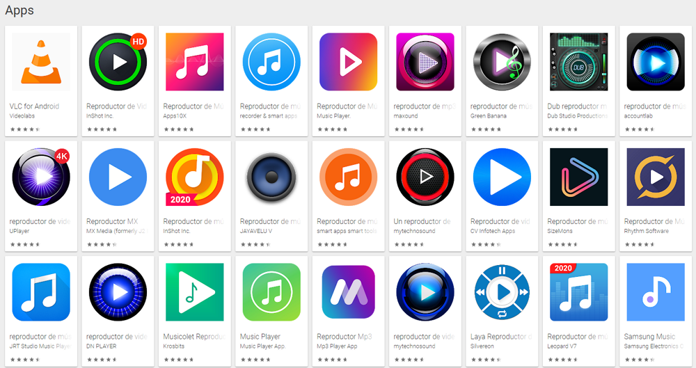 reproductores en google play