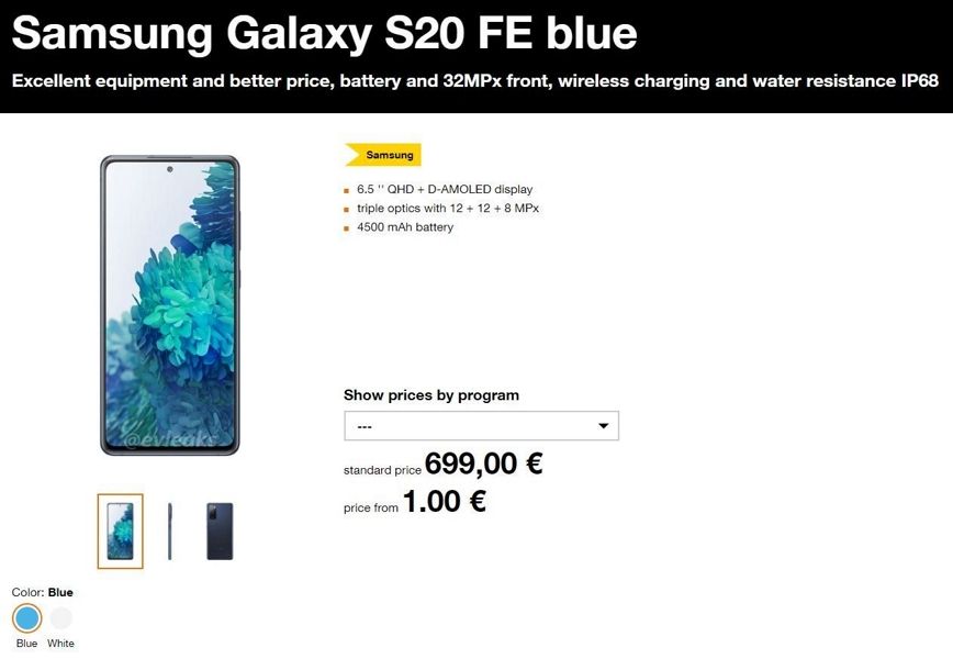 filtracion precio galaxy s20 fe orange