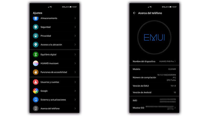 versión emui huawei