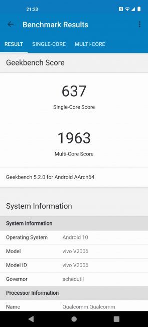 Resultados en Geekbench Vivo X51 5G