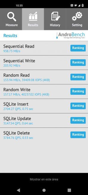 Resultado en Androbench Vivo X51 5G
