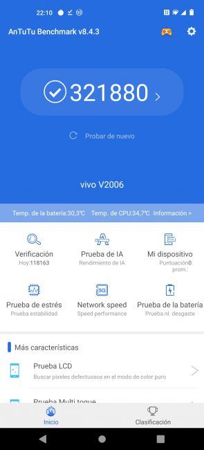 Resultado en AnTuTu con Vivo X51 5G