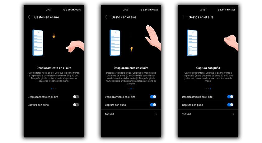 gestos en al aire huawei emui