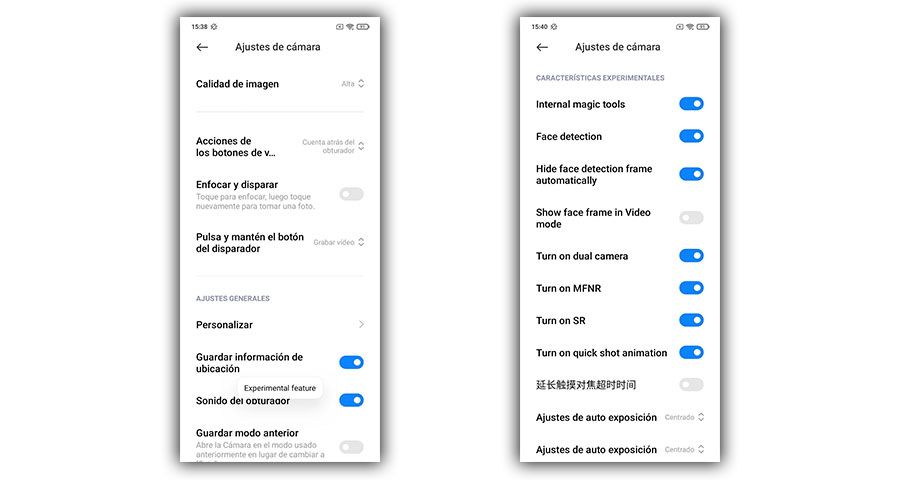 opciones cámara ocultas miui xiaomi