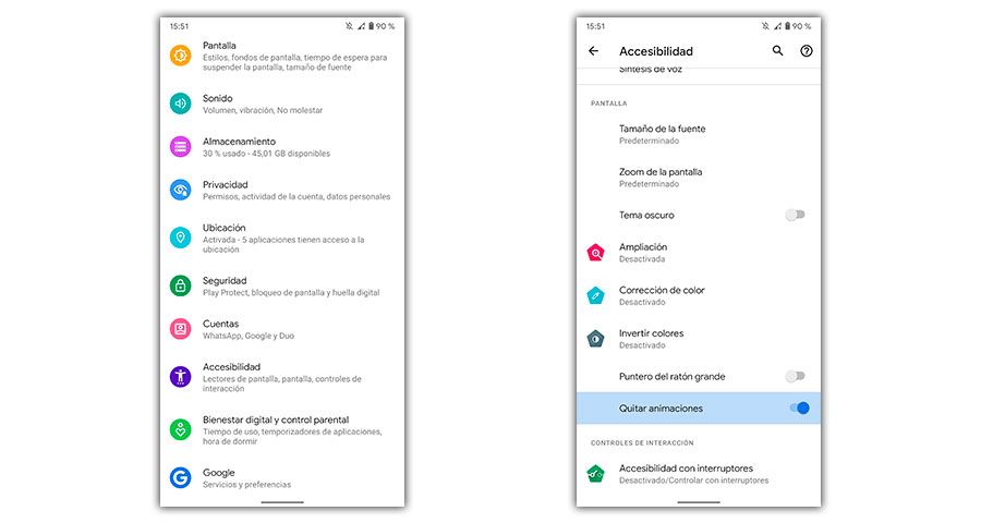 quitar animaciones android