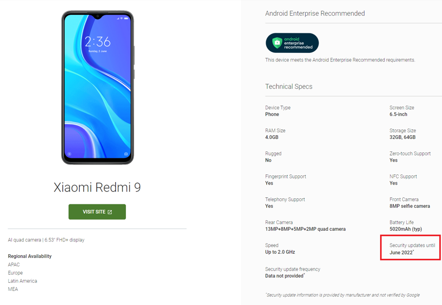 redmi 9 actualizaciones