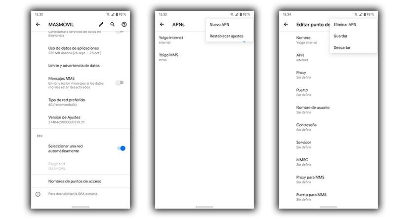 restablecer APN movil android