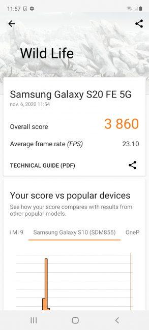 Resultado en 3D Mark con el Samsung Galaxy S20 FE