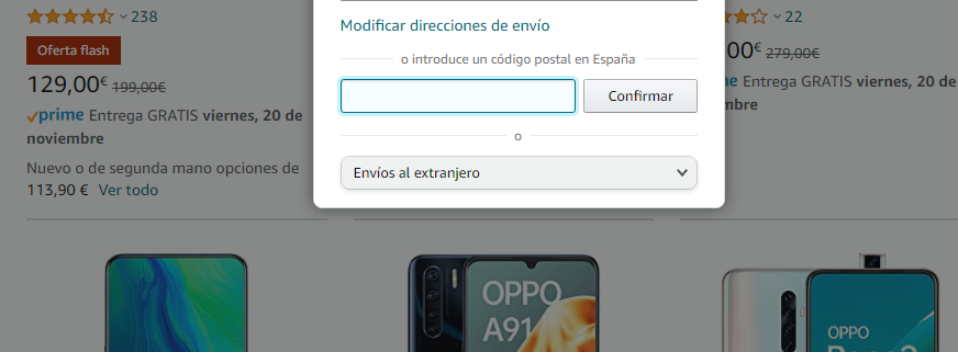 codigo postal en amazon
