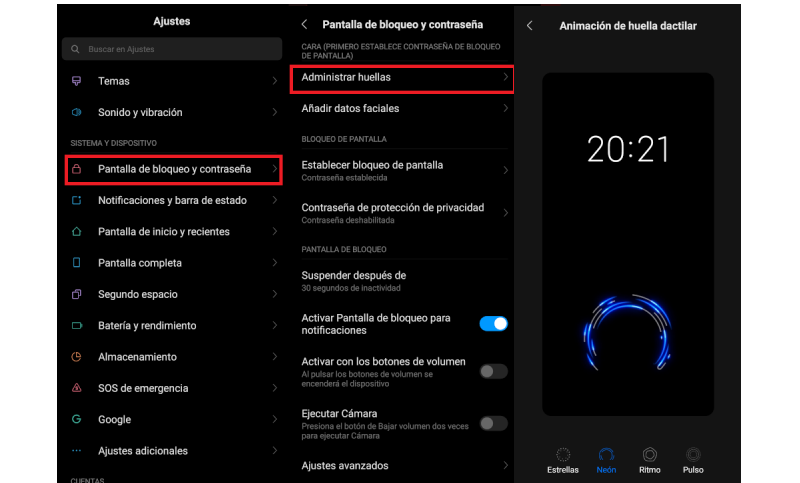 huella en xiaomi animacion