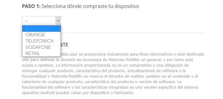 motorola seleccionar el operador