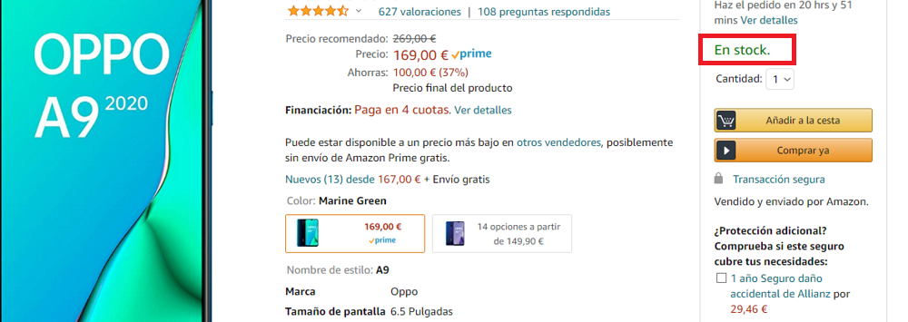 movil oppo en stock en amazon