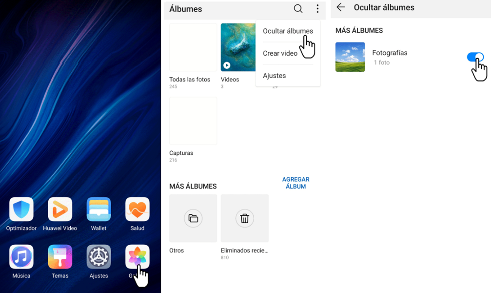 ocultar albumes huawei