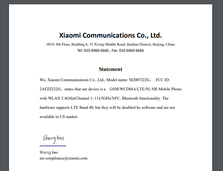 redmi note 9t fcc