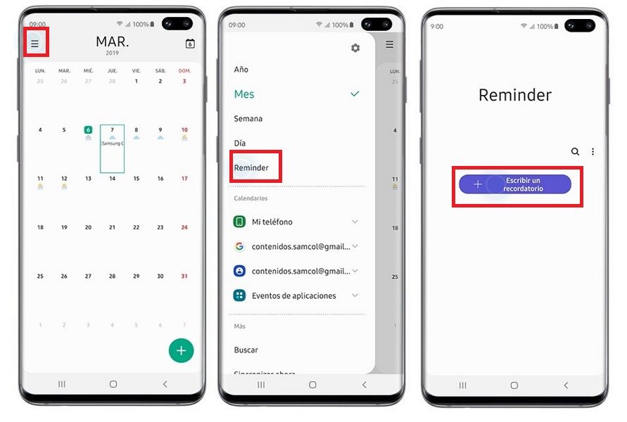 samsung escribir recordatorio