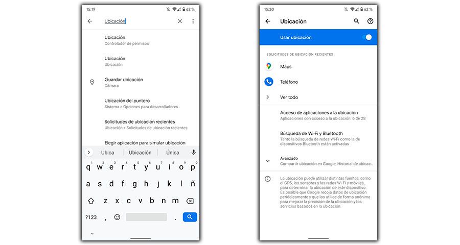 ajustes ubicación android 11