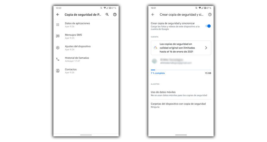 copia seguridad android datos fotos