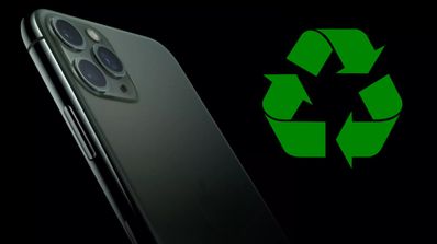iPhone 11 pro y símbolo de reciclado