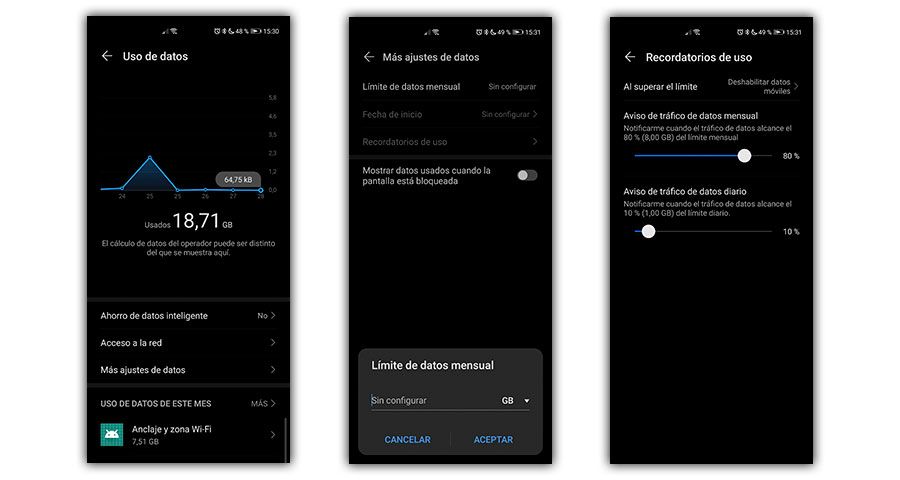 limite datos móviles huawei