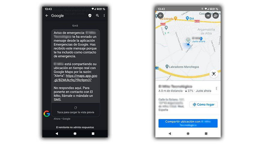 mensaje alerta emergencia android