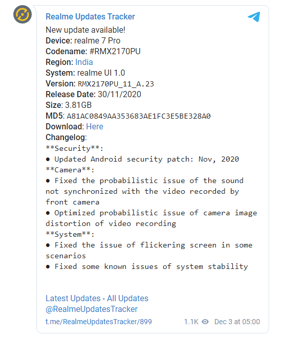 realme 7 pro actualización noviembre 2020